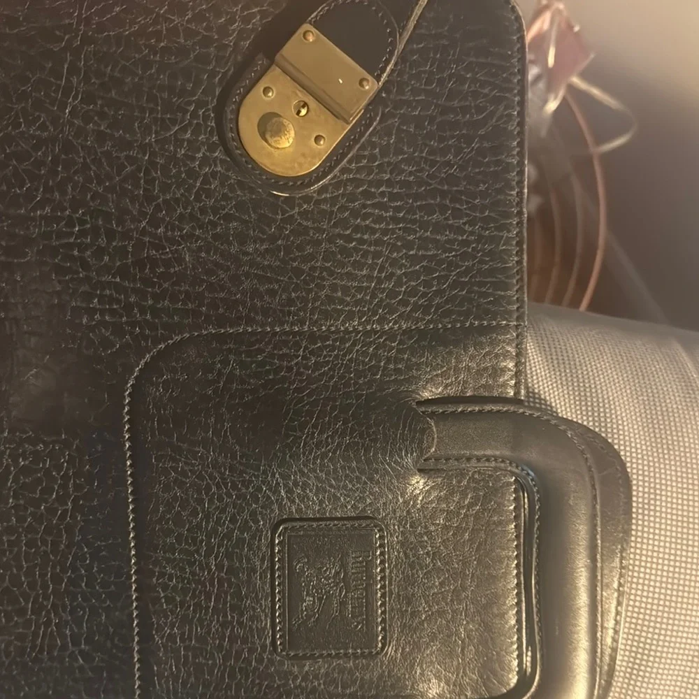Vintage Burberry Black Leather Briefcase with Structured Design